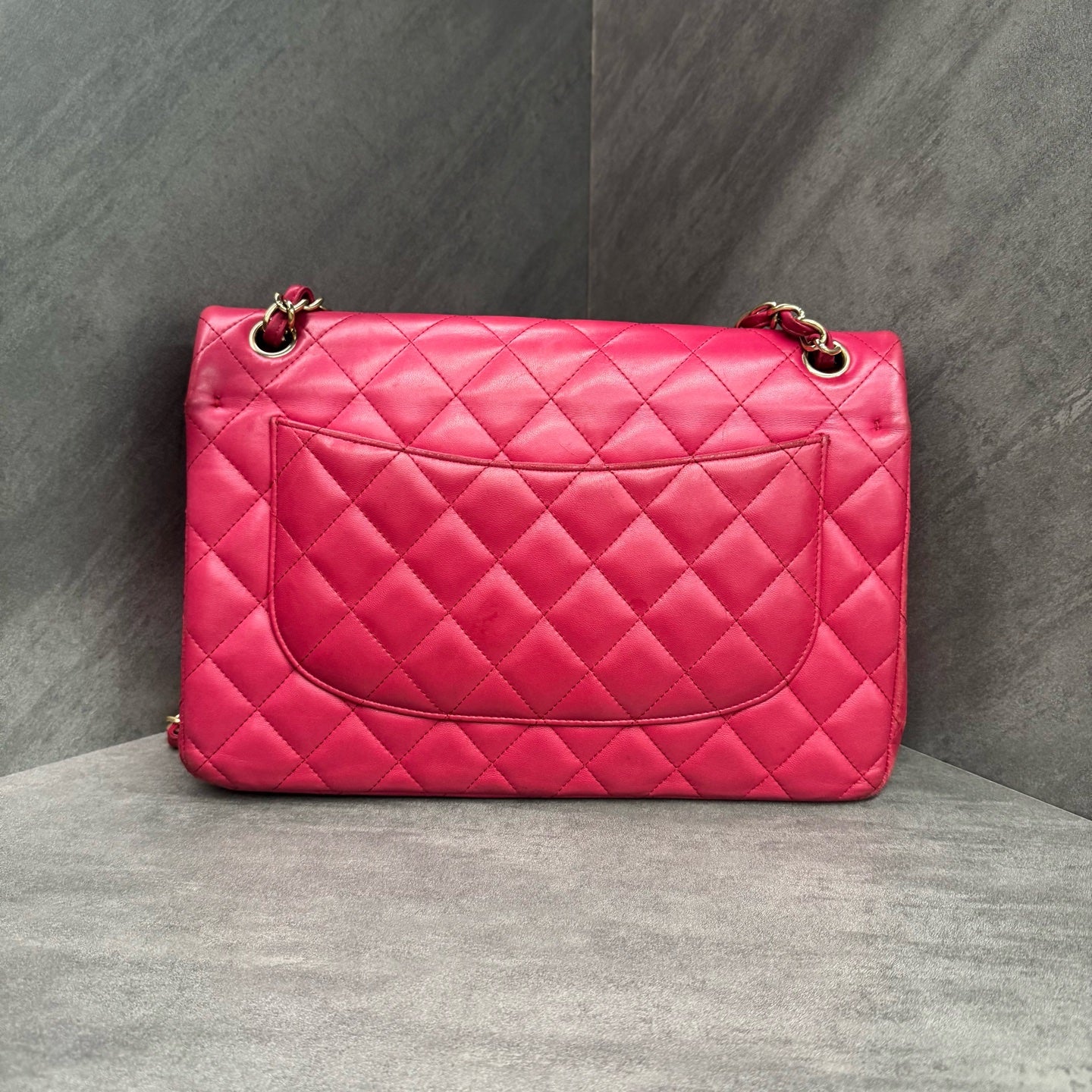 Chanel pink gold-tone lambskin jumbo, 21 series, in stock at a great price