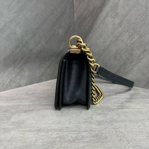 Chanel Black Gold Medium Leboy Lambskin, 19 Series, Structured Shape, Clean Interior, In Stock at Great Price