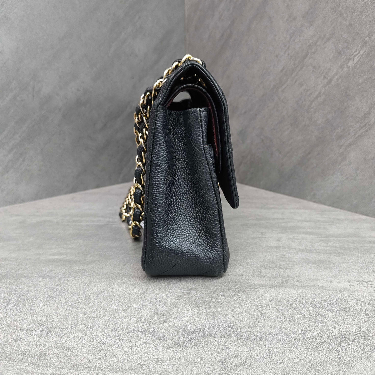 Chanel Medium Black and Gold Litchi Leather Chain Bag CF 17 Series with Card Original Condition