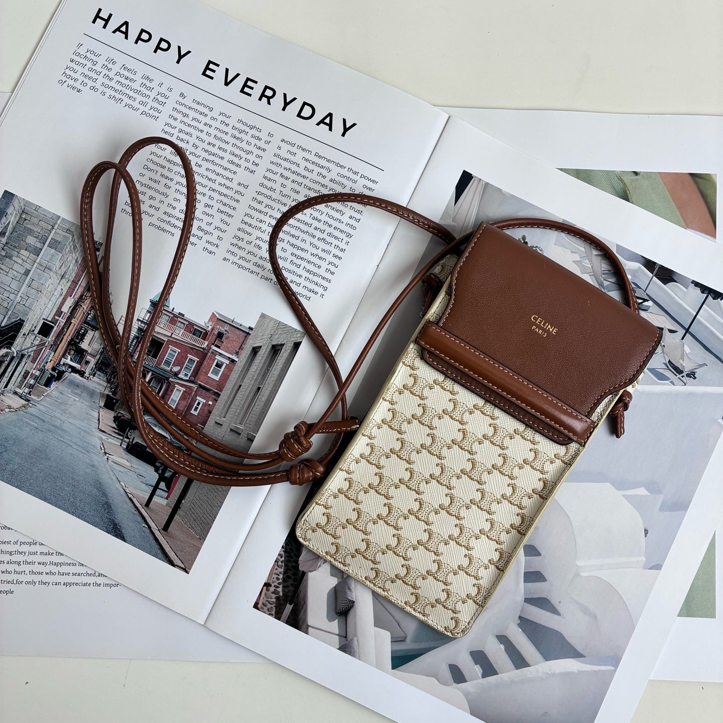 Celine Logo Vintage Lambskin Leather Flap Phone Bag Shoulder Bag 99% New Size: 10 x 18 x 2 Lambskin Material