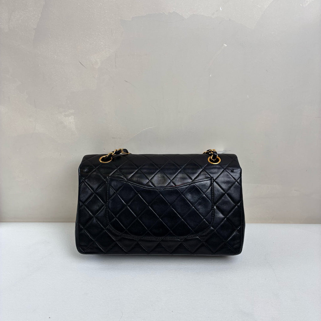 Chanel CF Medium Black and Gold Lambskin Chain Bag Classic Diamond Pattern Black and Gold Color Hardware Size 23*15