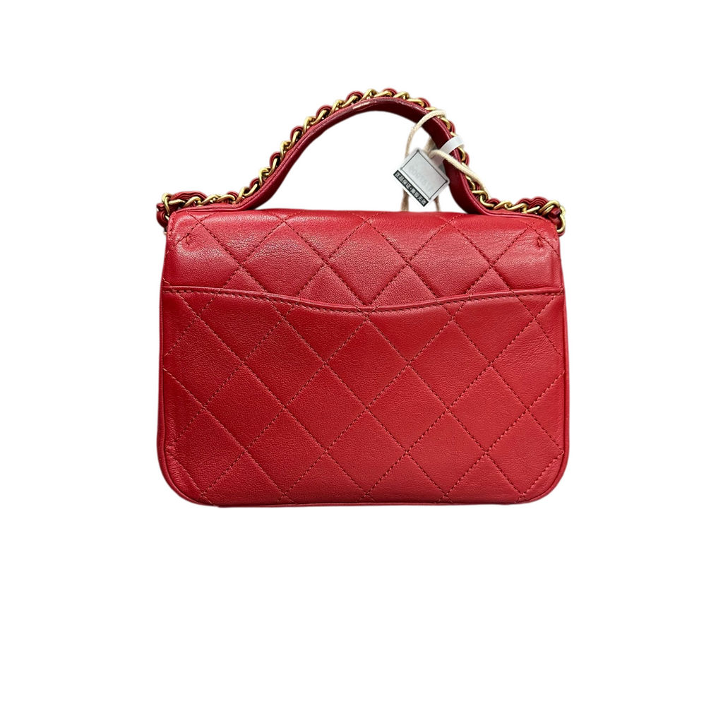 Chanel 19 Bag Red with Gold Hardware Lambskin Messenger Handbag Crossbody Bag 28 Opening with Card and Receipt