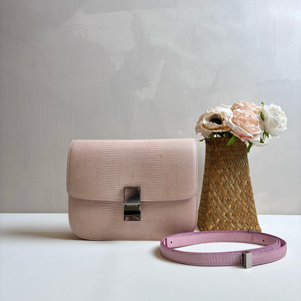 Celine Pink Lizard Skin Box Himalayan Bag Tofu Bag Original Price 80,000 Yuan Shoulder Bag 99% New Size: 2