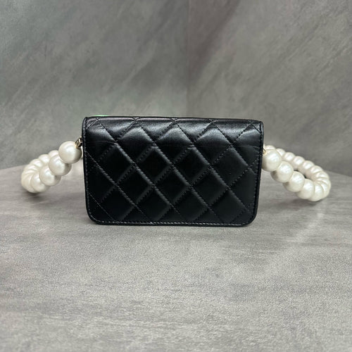 CHANEL Black Large Pearl WOC Waist Bag with Pearl Chain, Code 31