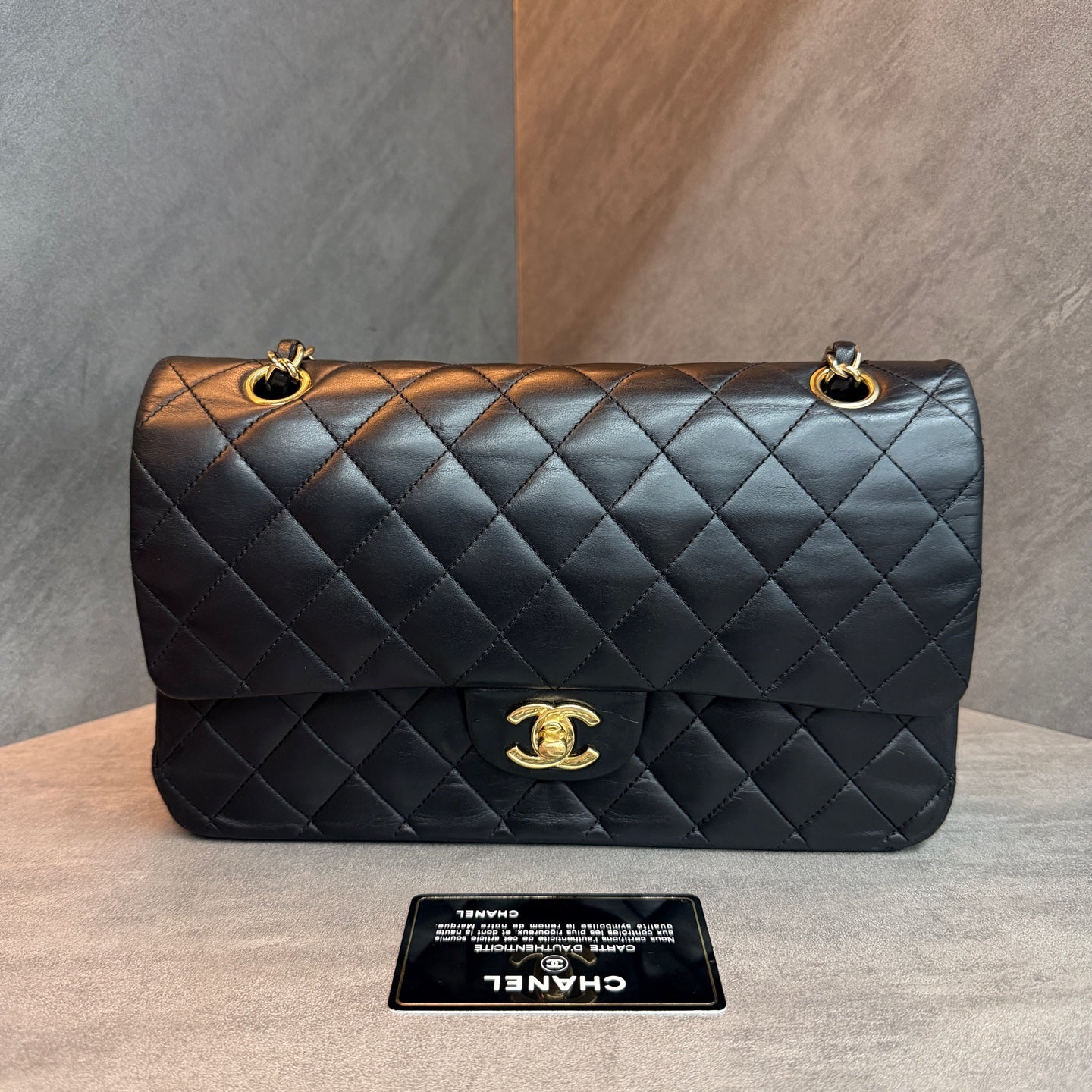Chanel Classic Flap Medium, Black Lambskin with Gold Hardware, Structured Silhouette, Clean Interior, 14-series with Authenticity Card
