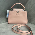LV Louis Vuitton Capucines BB Pink Leather Silver-tone Handle Shoulder Bag with 2015 Serial Code