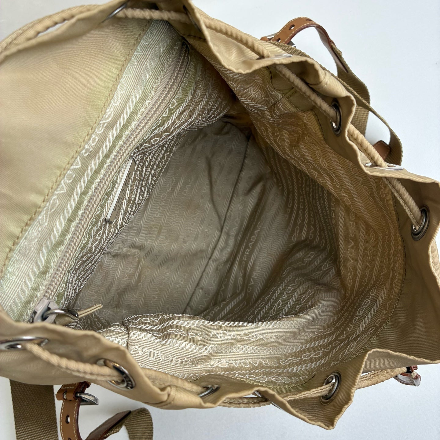 Prada Waterproof Nylon Backpack 1BZ677 Model Khaki Color Size 28×23.5×12cm