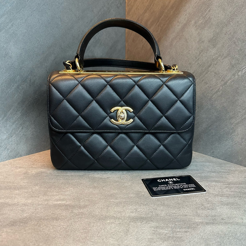 Chanel trendy cc Small black gold sheepskin diamond-patterned chain bag handbag 21 opening strap card