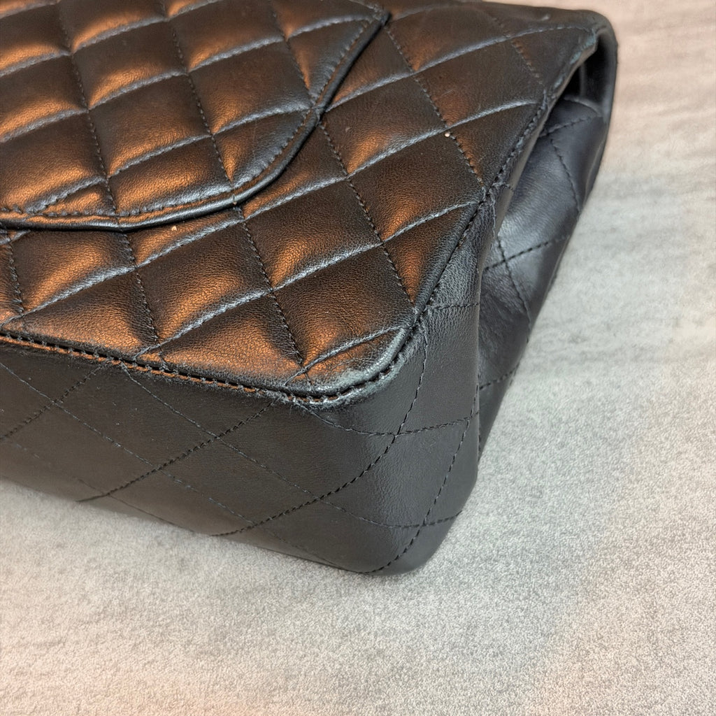 Chanel Classic Flap Medium, Black and Gold Lambskin, Structured Shape, 27 Series with Authenticity Card, Original Condition