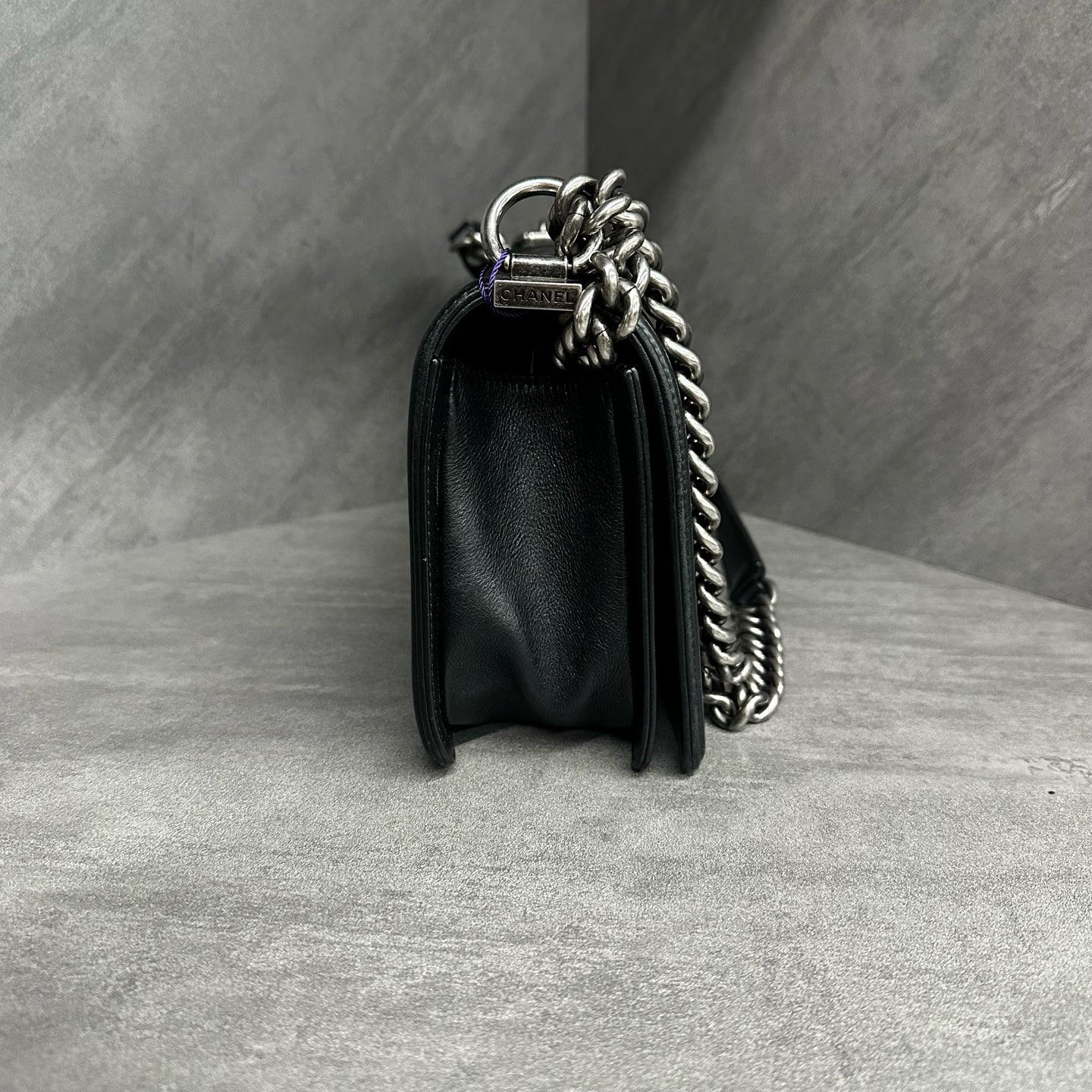 Chanel leboy Medium Black Silver Calfskin Chain Bag, 18-series