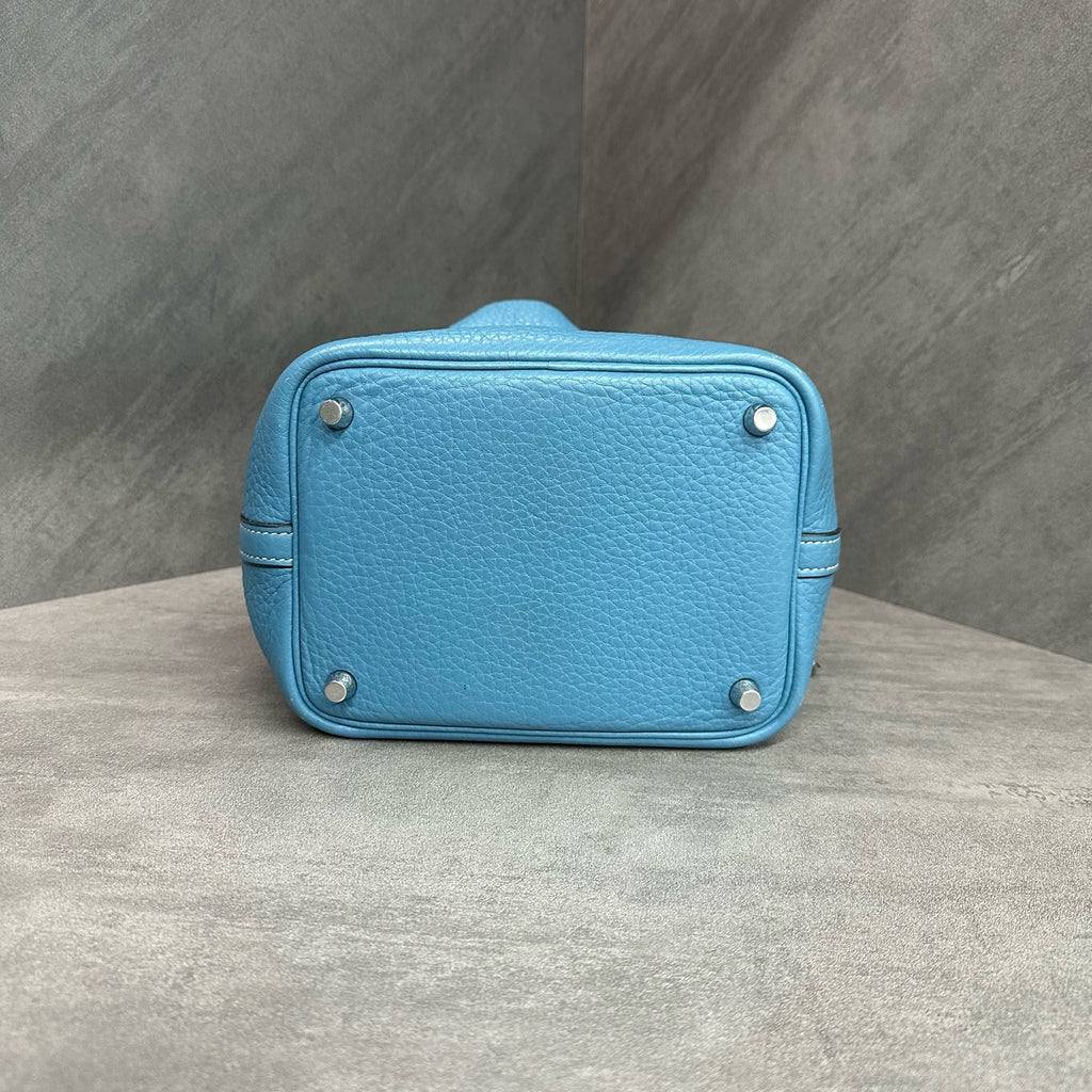 Hermes blue and silver clasp Picotin18 T engraved