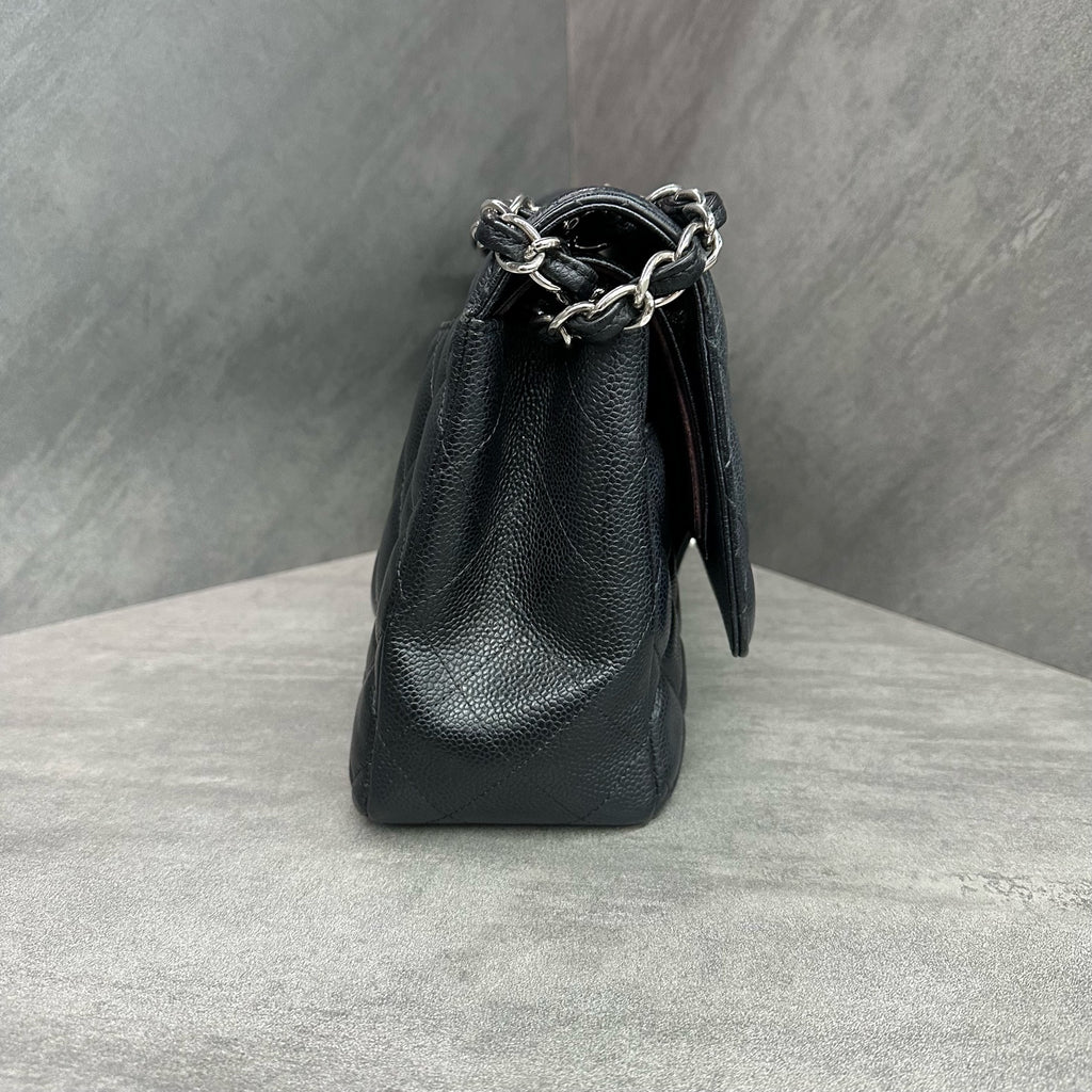 Chanel CF Jumbo Large Black and Silver Litchi Cowhide 14 Series Original Condition