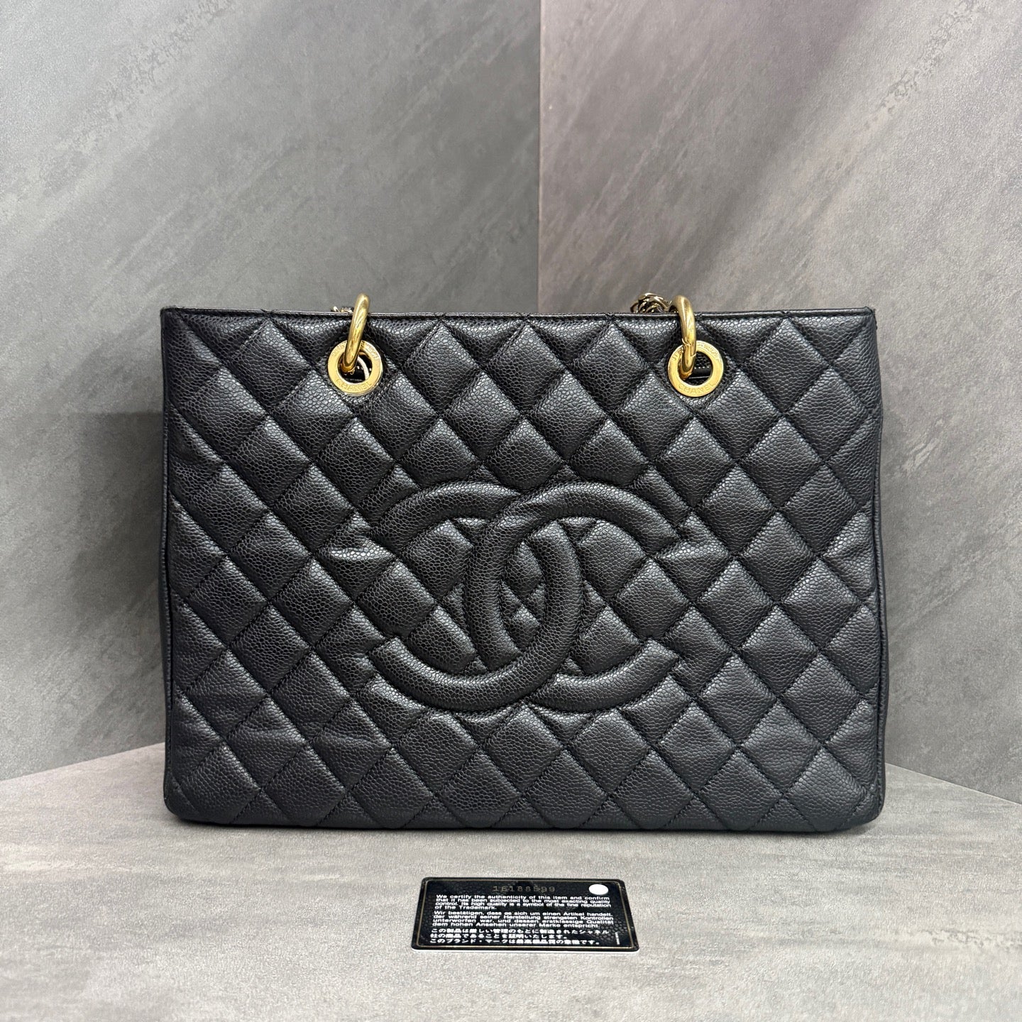 Chanel GST Litchi Leather Black and Gold 16 Opening Card Bag, Perfect Bag Shape