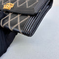 Chanel 18K Black Gold External Stitching Leboy Long Wallet Classic Diamond Pattern Golden Buckle 99% New Size 19*