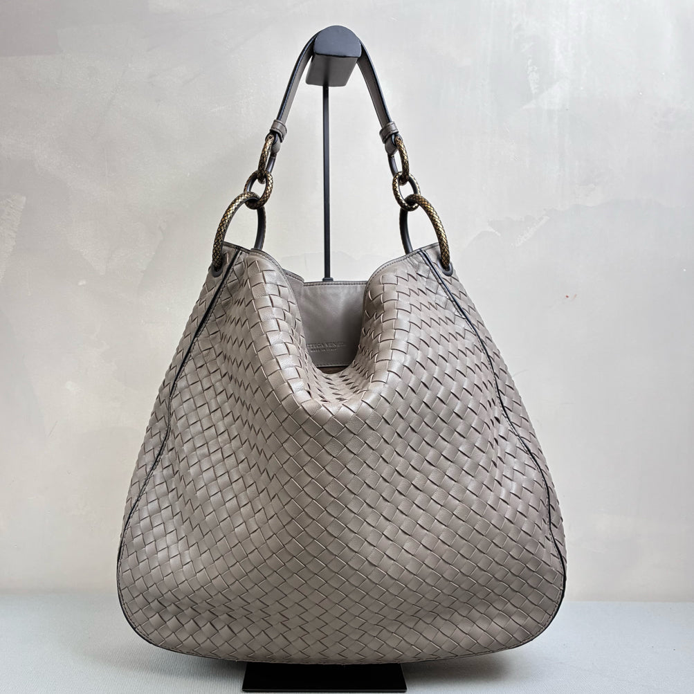 BV/Bottega Veneta Loop Woven Underarm Bag Handbag Elephant Gray 99% New Size 39*34