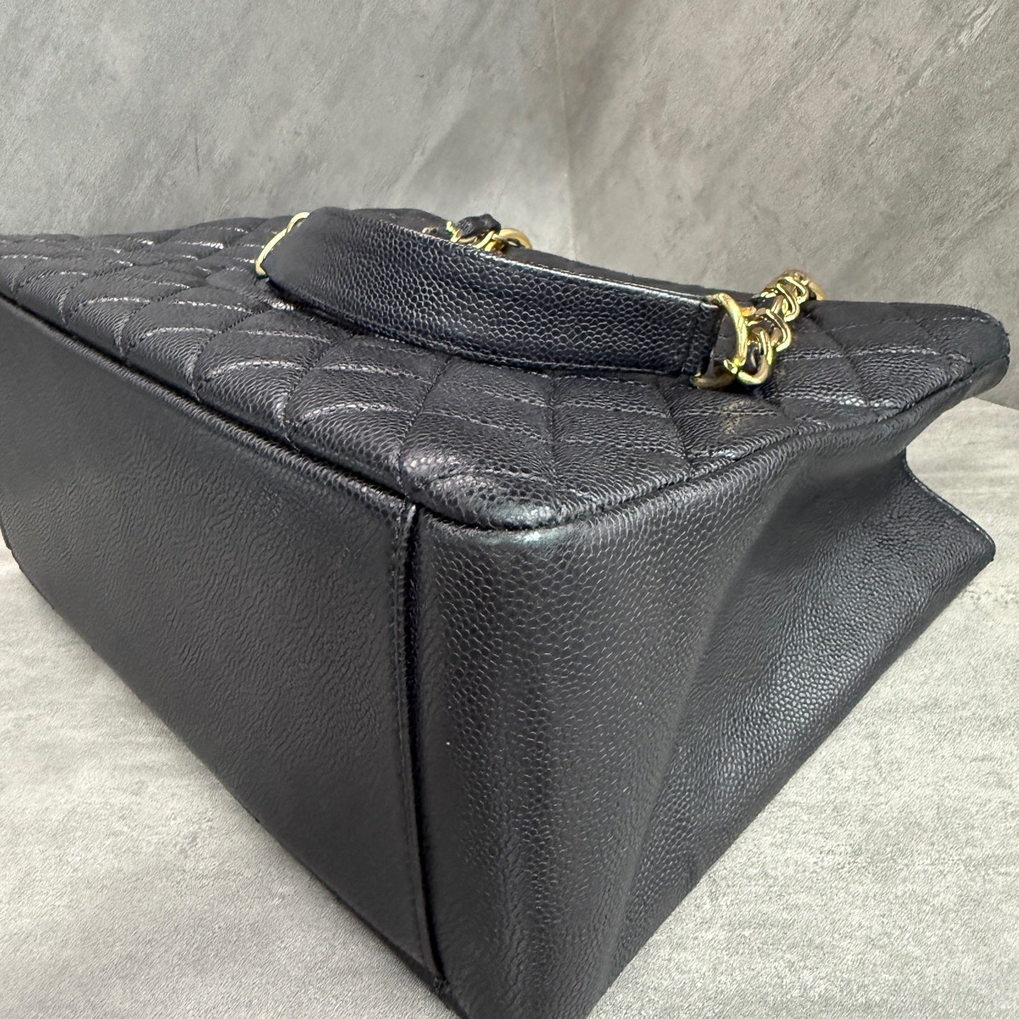 Chanel GST Litchi Leather Black and Gold 16 Opening Card Bag, Perfect Bag Shape