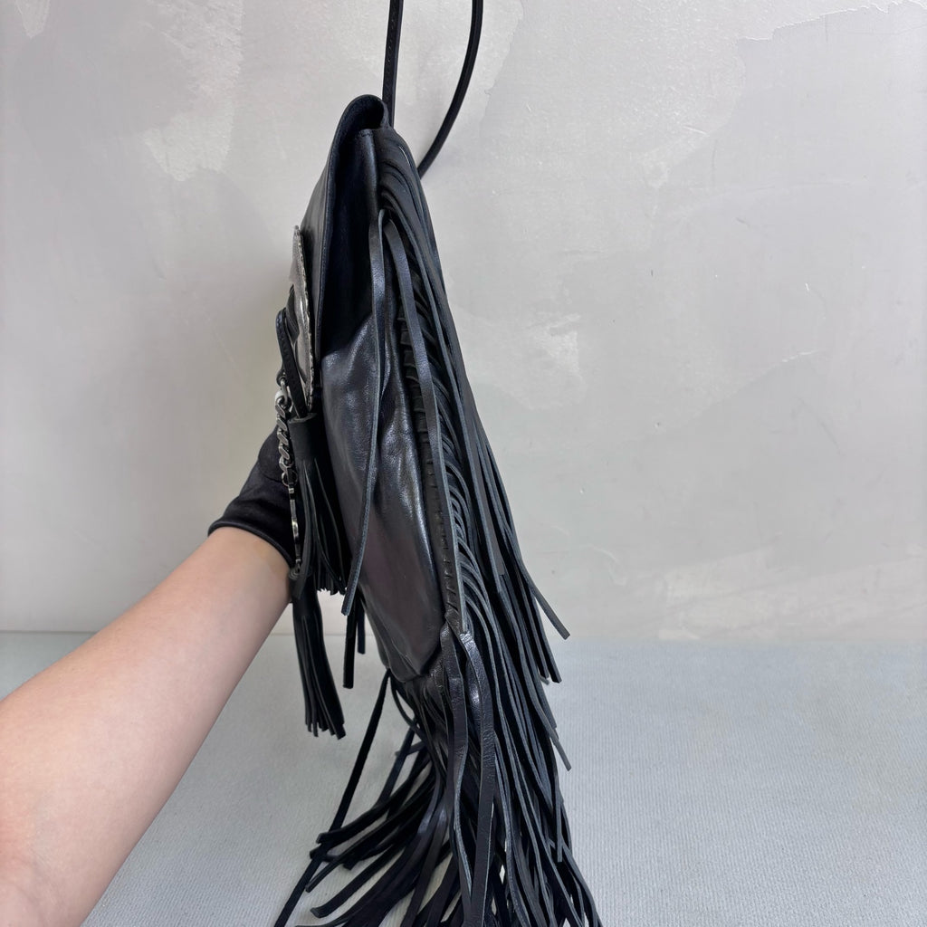 YSL / Saint Laurent Bohemian Tassel Bag Full Leather Black Size 16*22