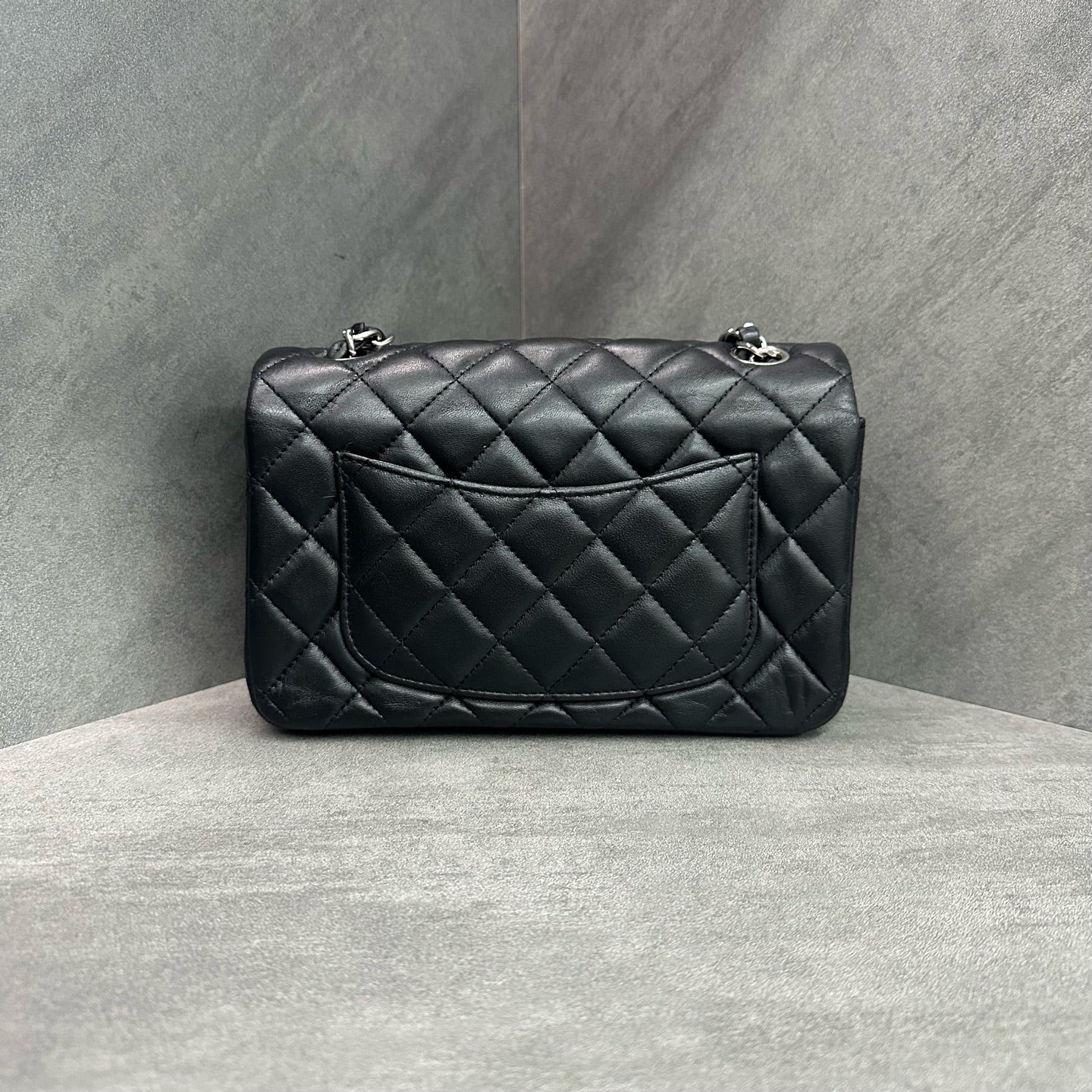 CHANEL CF Mini Black and Silver Lambskin Chain Bag 21 Opening with Card