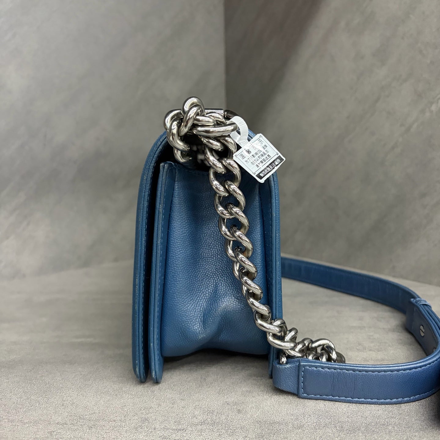Chanel Leboy Medium Blue Lizard Embossed Calfskin, 2024 production code, no authenticity card, clean interior, structured shape