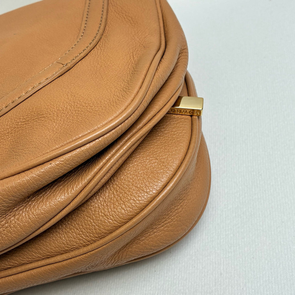 TORYBURCH Cinnamon Powder Shoulder Bag Crossbody Bag Foldable Bag Lychee Cowhide 99% New Size 29*20