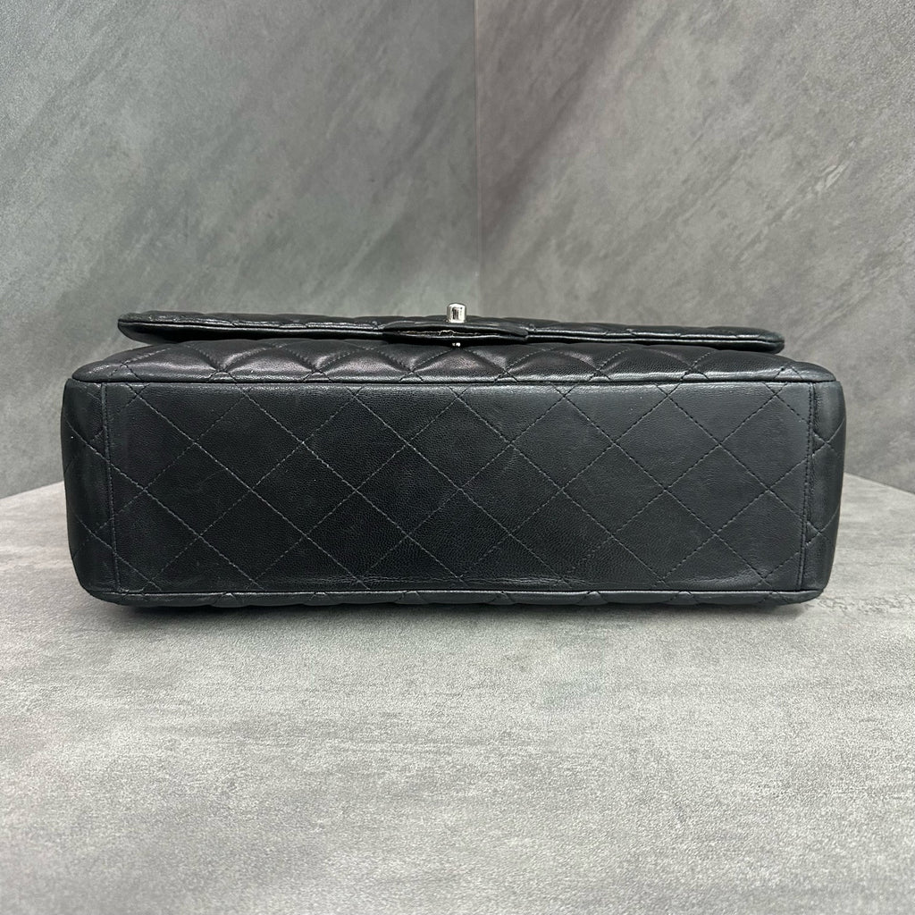 Chanel CF Maxi Black Silver-Tone Lambskin Chain Bag, 15 Series, Structured Silhouette, Clean Interior