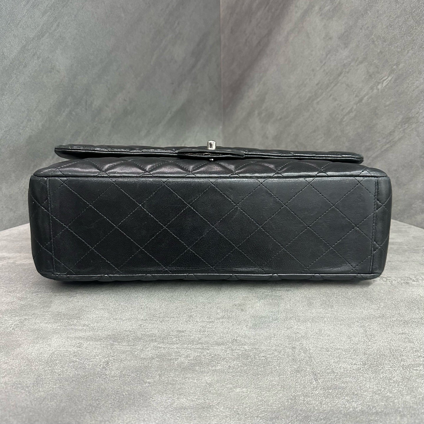 Chanel CF Maxi Black Silver-Tone Lambskin Chain Bag, 15 Series, Structured Silhouette, Clean Interior