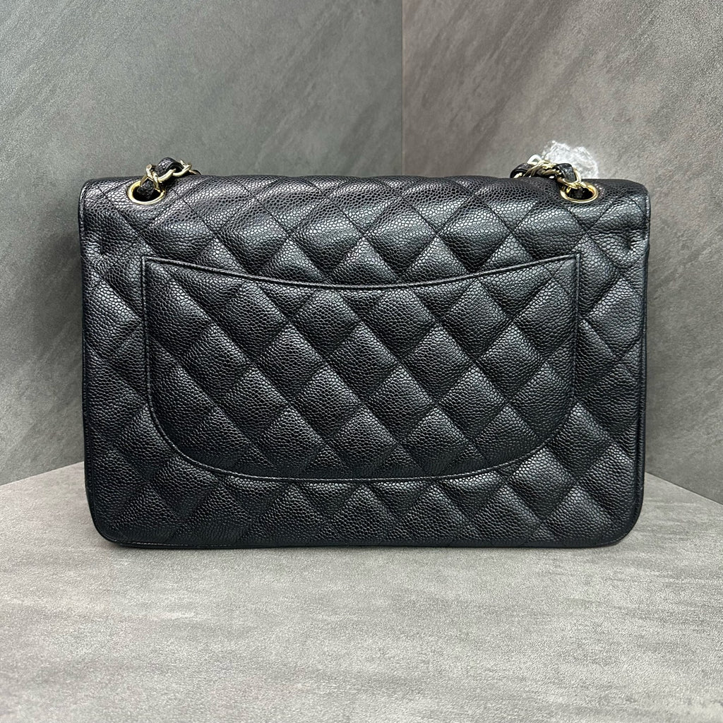 Chanel CF Jumbo Black Gold Lambskin Chain Bag 18 Series, Structured Shape, Clean Interior