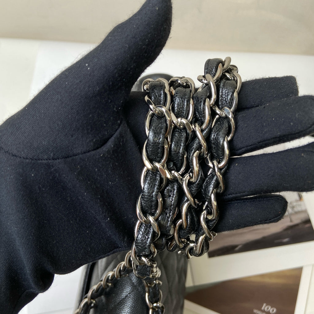 CHANEL 24K Black Silver Iridescent CF Chain Bag CF JUMBO Shoulder Bag 99% New Length of Bottom 30cm