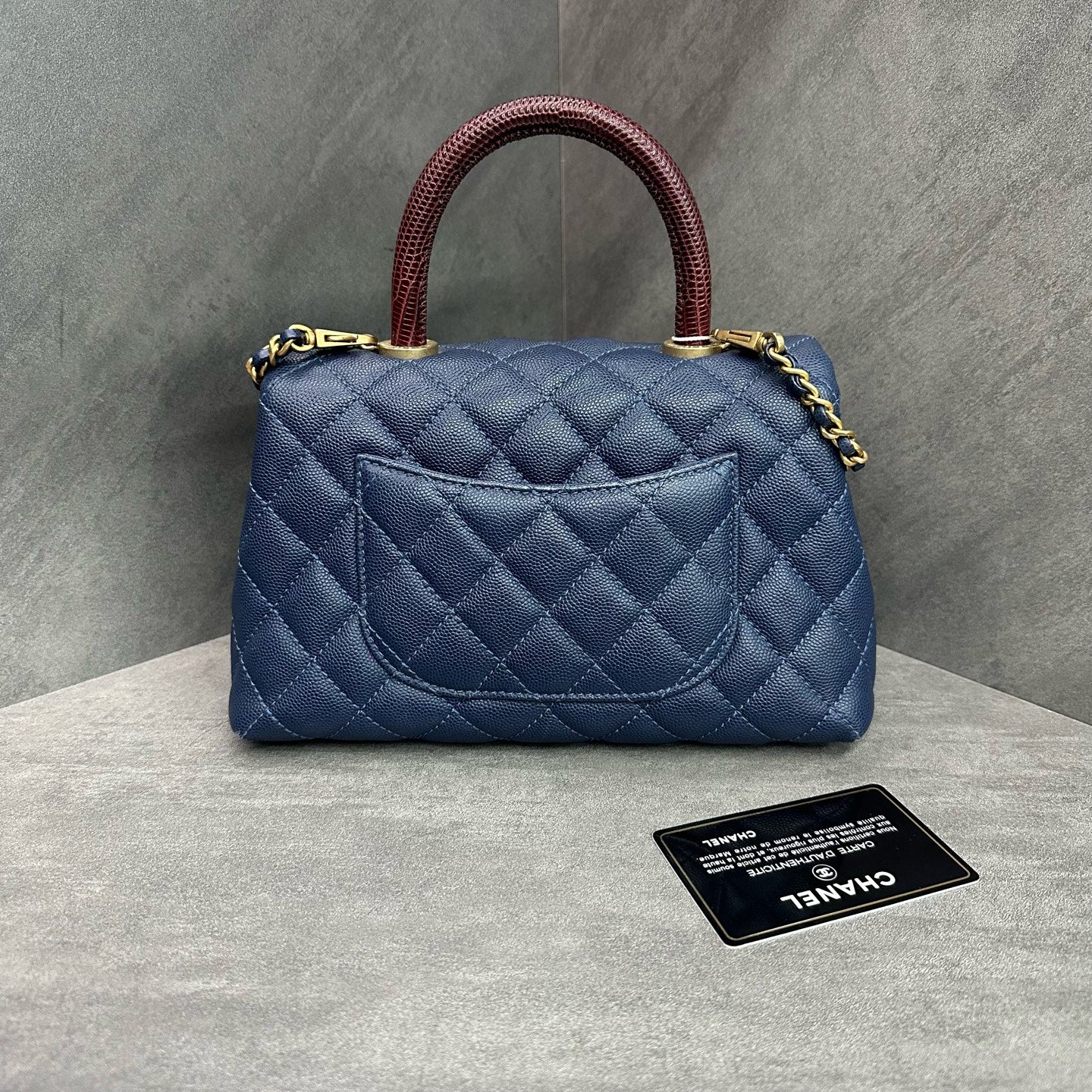 Chanel Cocohandle Blue Gold Small Red Handle 24 Open with Card