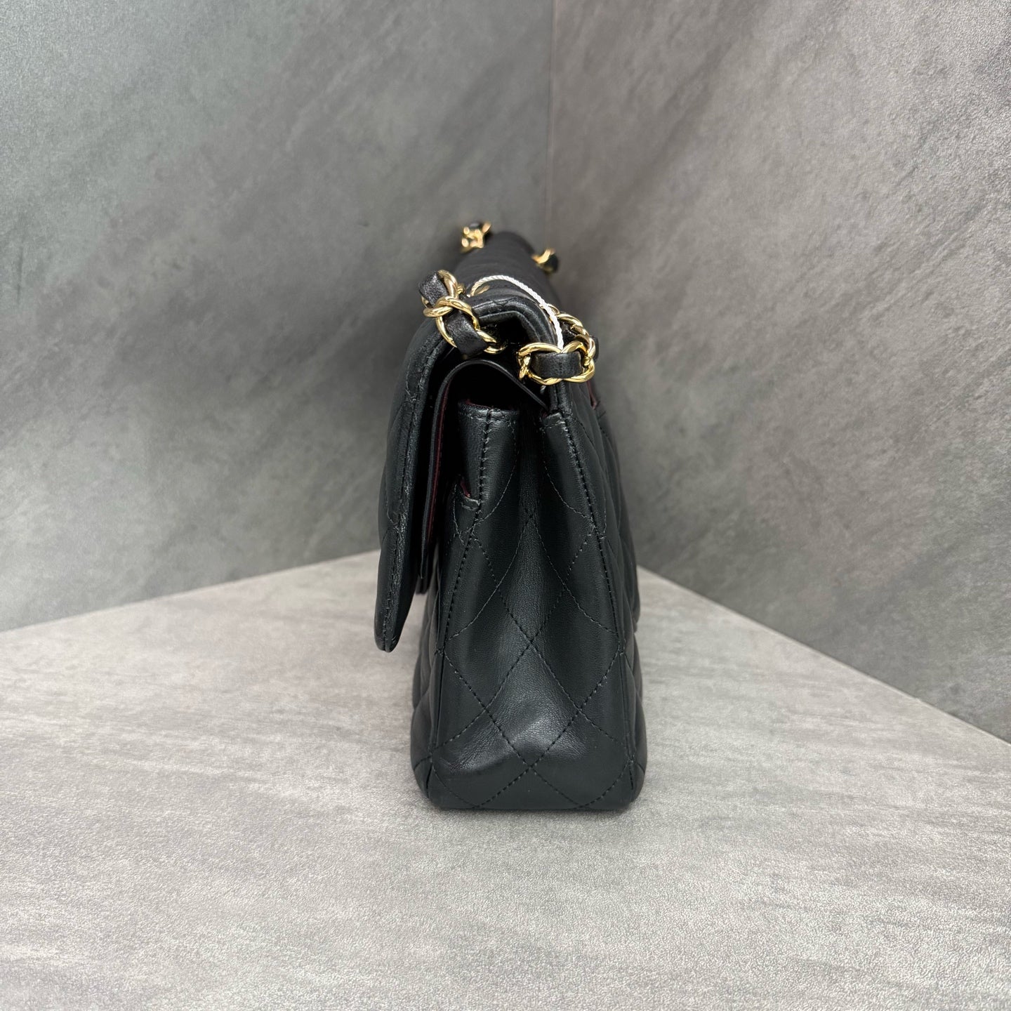 Chanel CF Medium Black and Gold Lambskin Chain Bag 28 with Card