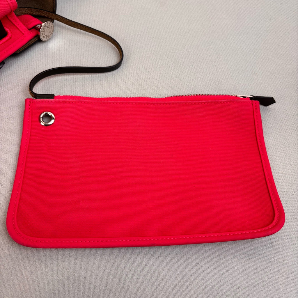 99% new Hermès C-engraved Herbag 31 canvas and leather combination, Azalea Red, crossbody bag 31*25.