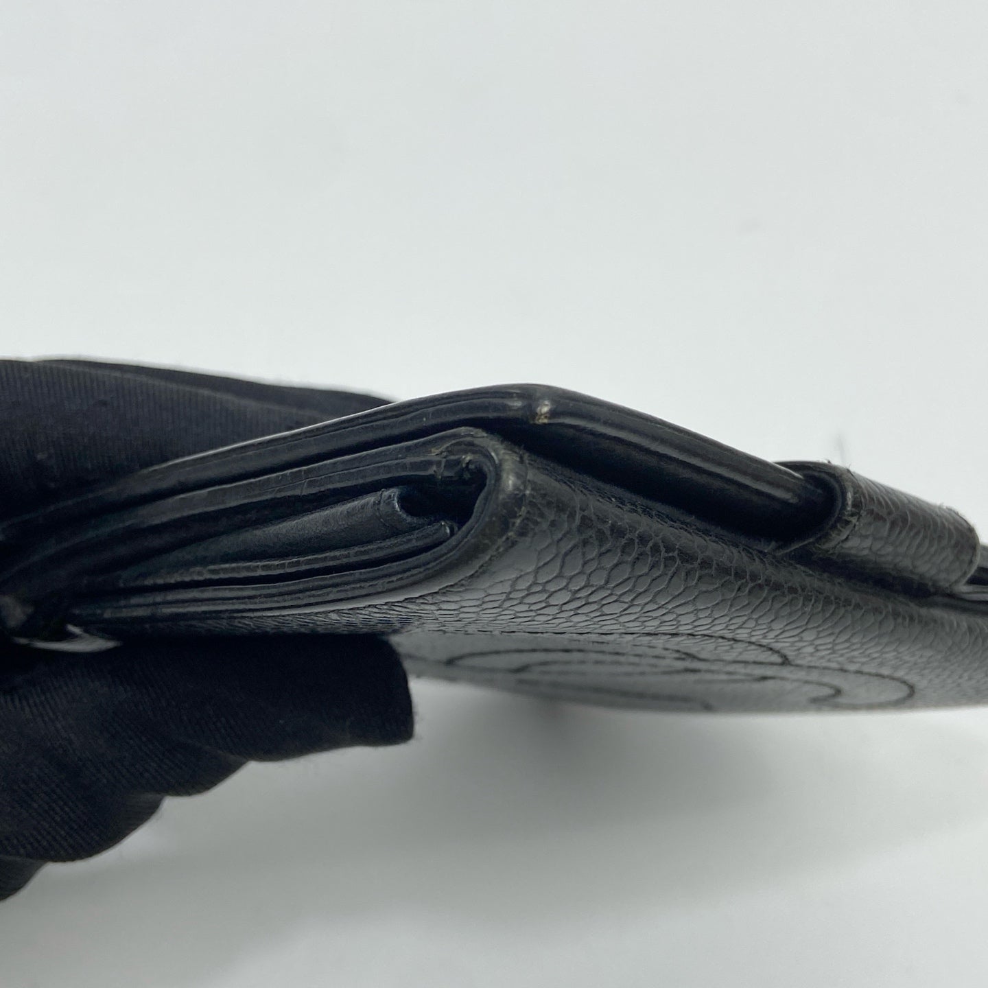 Chanel / Vintage Small Card Holder Wallet Black Litchi Grain Cowhide, Size 11×10cm, in excellent condition, logo clear.