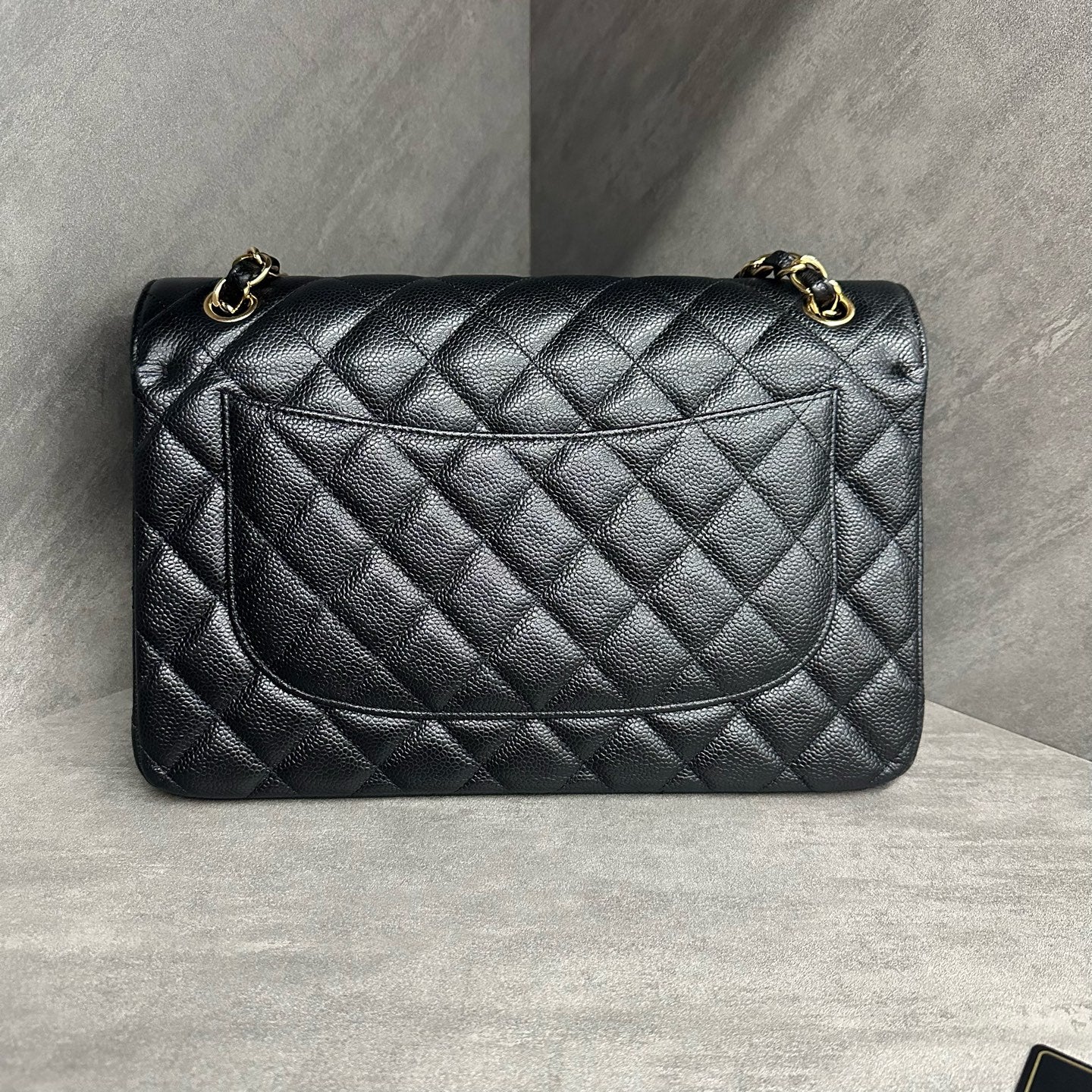 Chanel cf jumbo Black Gold lychee cowhide chain bag 14 opening with strap card
