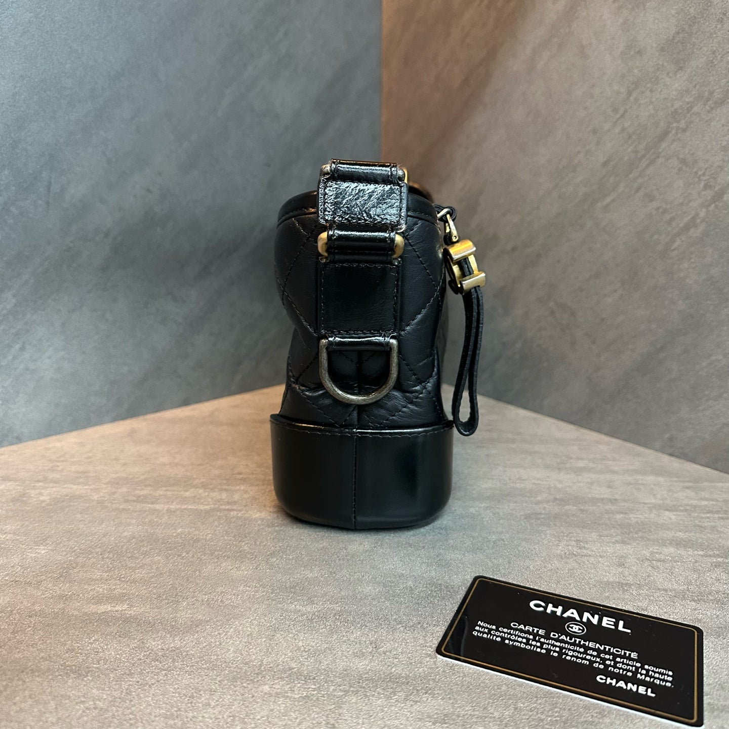 Chanel Black and Gold Small Gabrielle Bag, 25 serial with authenticity card, structured silhouette, clean interior