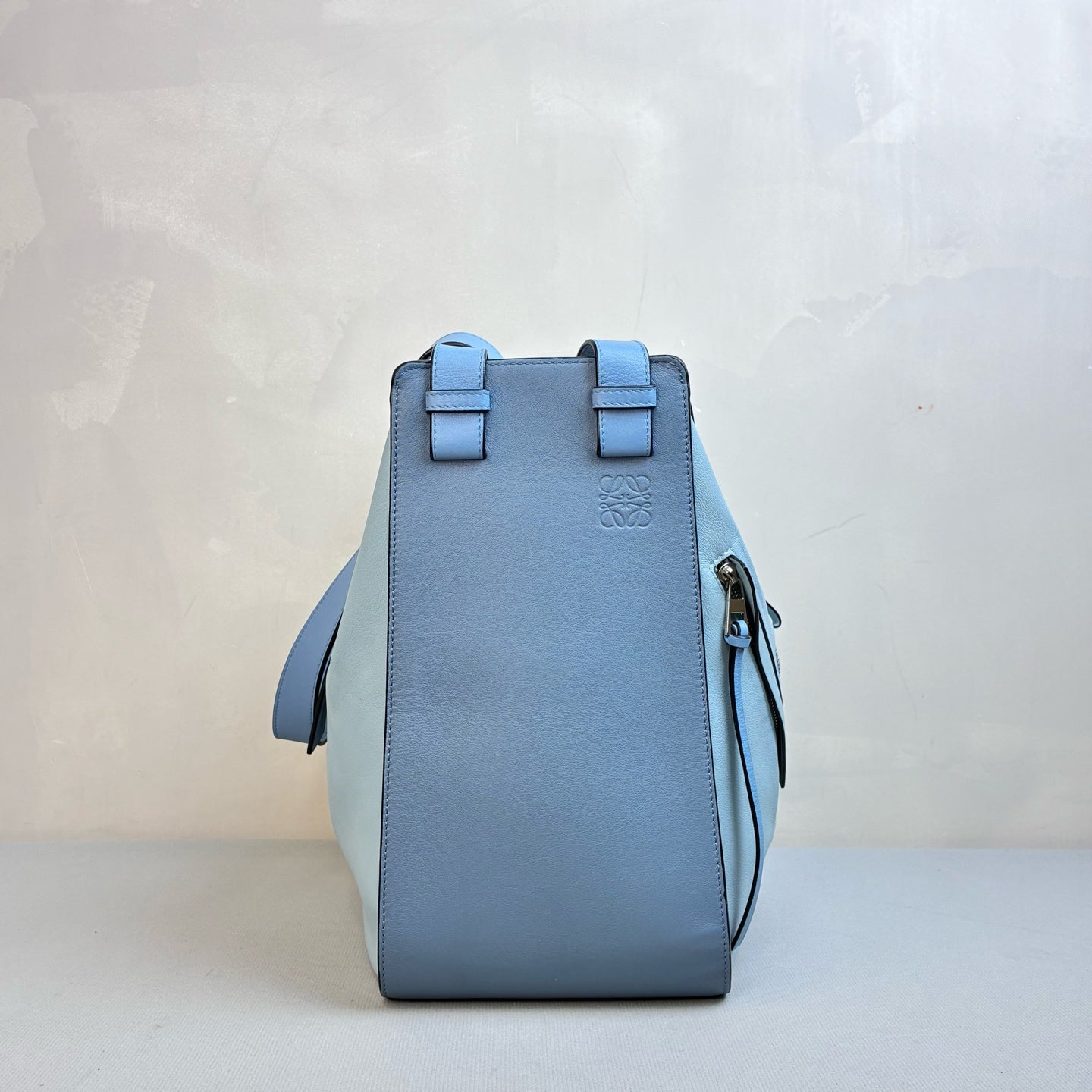 Loewe Hammock Bag 99% New Multiple Carrying Styles Calfskin Fog Blue Size 31*30 Original Price 24500