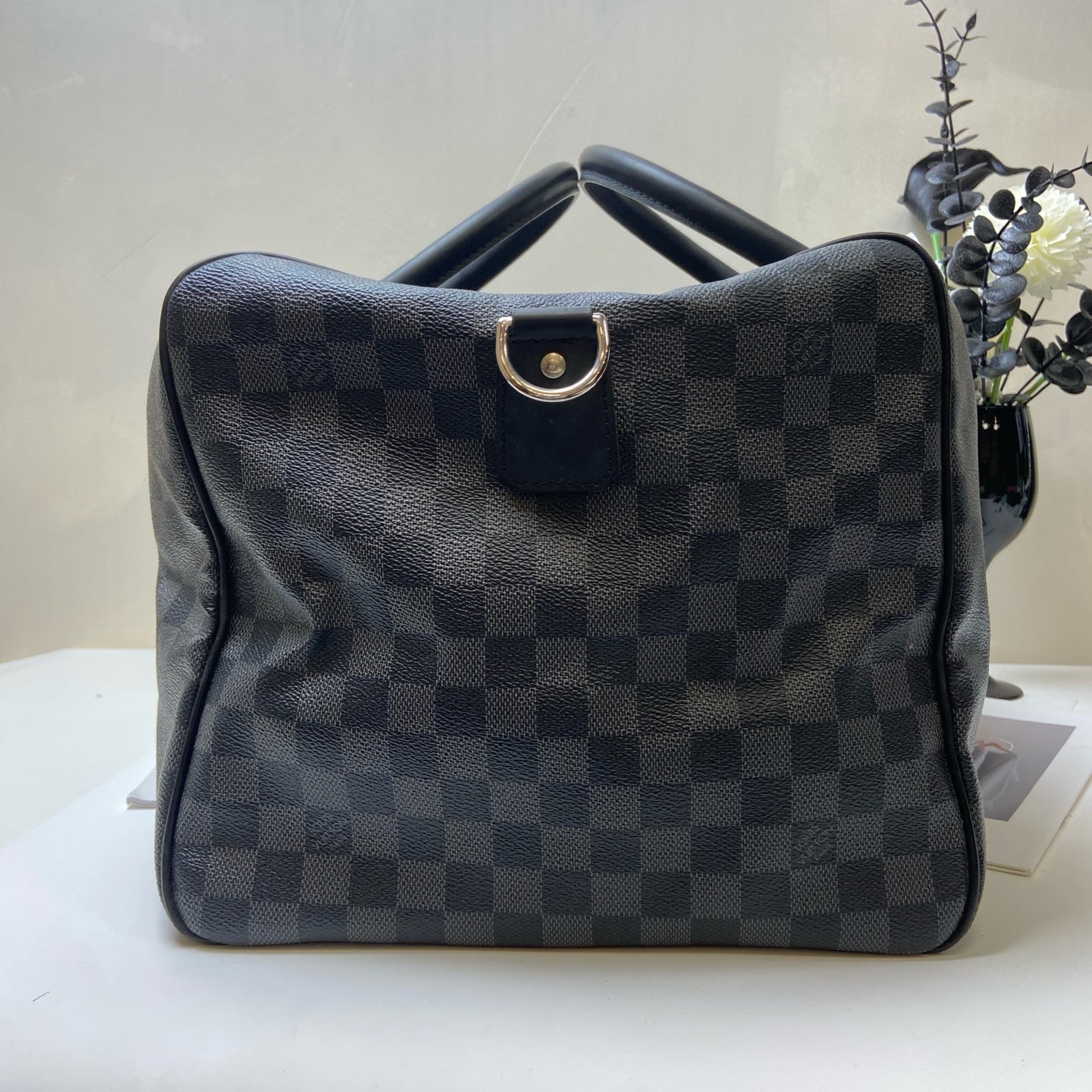 LV Louis Vuitton Large Black Checkerboard Travel Bag Handbag 99% New Size: Approximately 50x24x27cm Black Checkerboard Coated Canvas