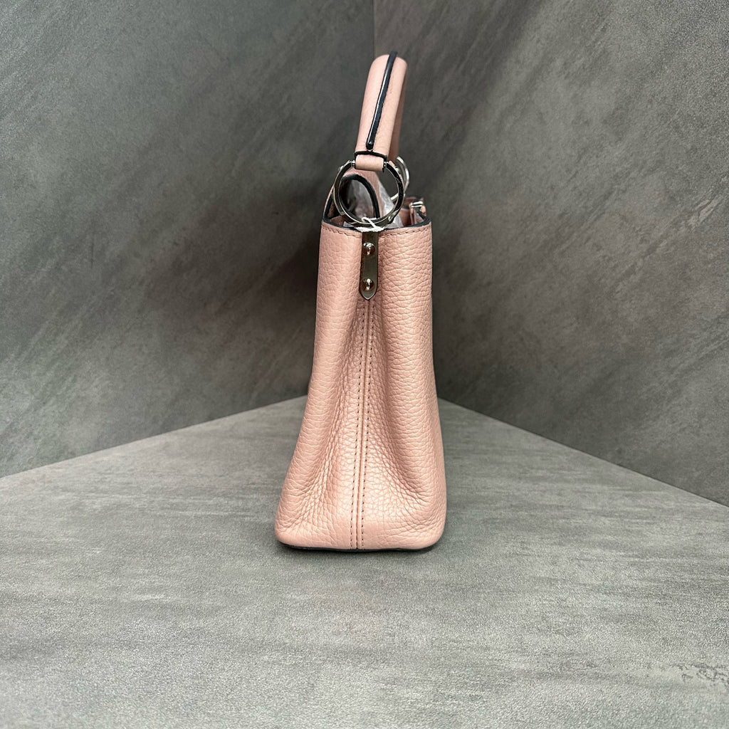 LV Louis Vuitton Capucines BB Pink Leather Silver-tone Handle Shoulder Bag with 2015 Serial Code