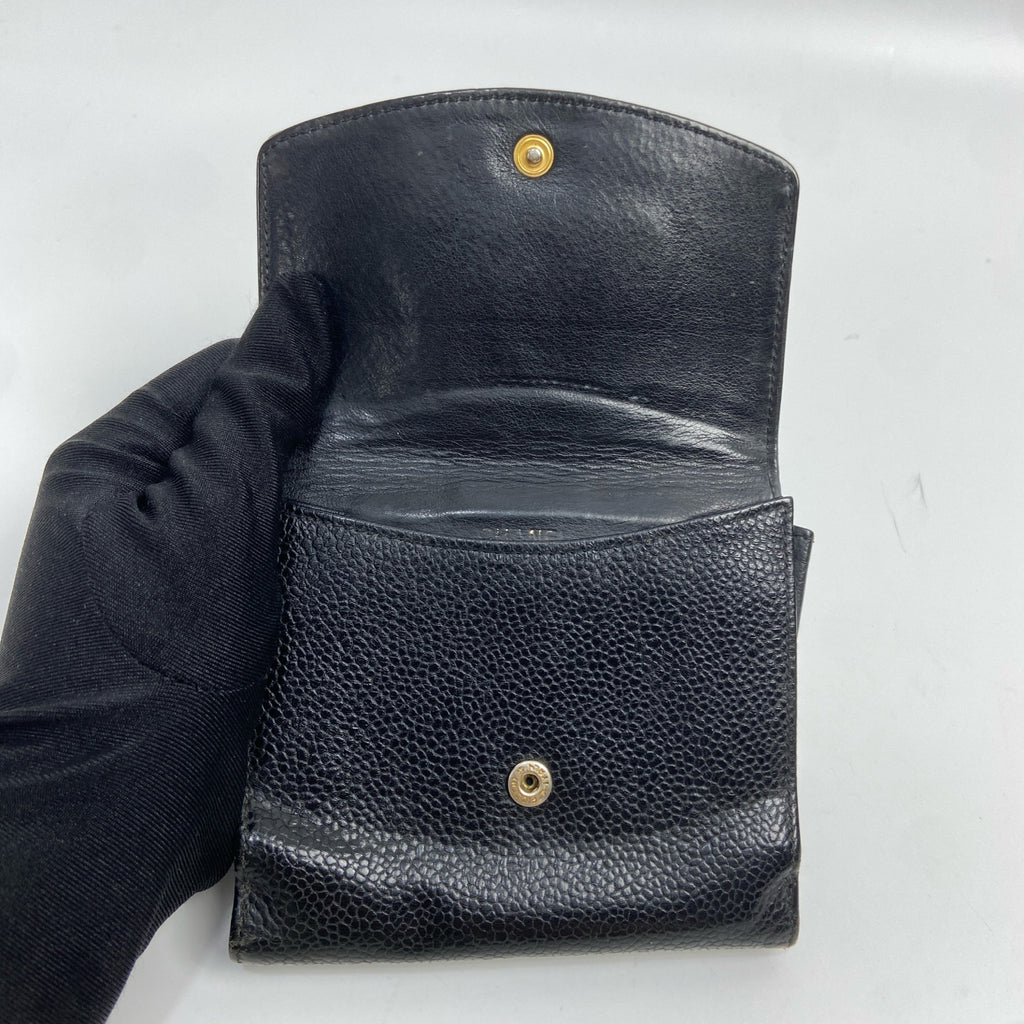 Chanel / Vintage Small Card Holder Wallet Black Litchi Grain Cowhide, Size 11×10cm, in excellent condition, logo clear.