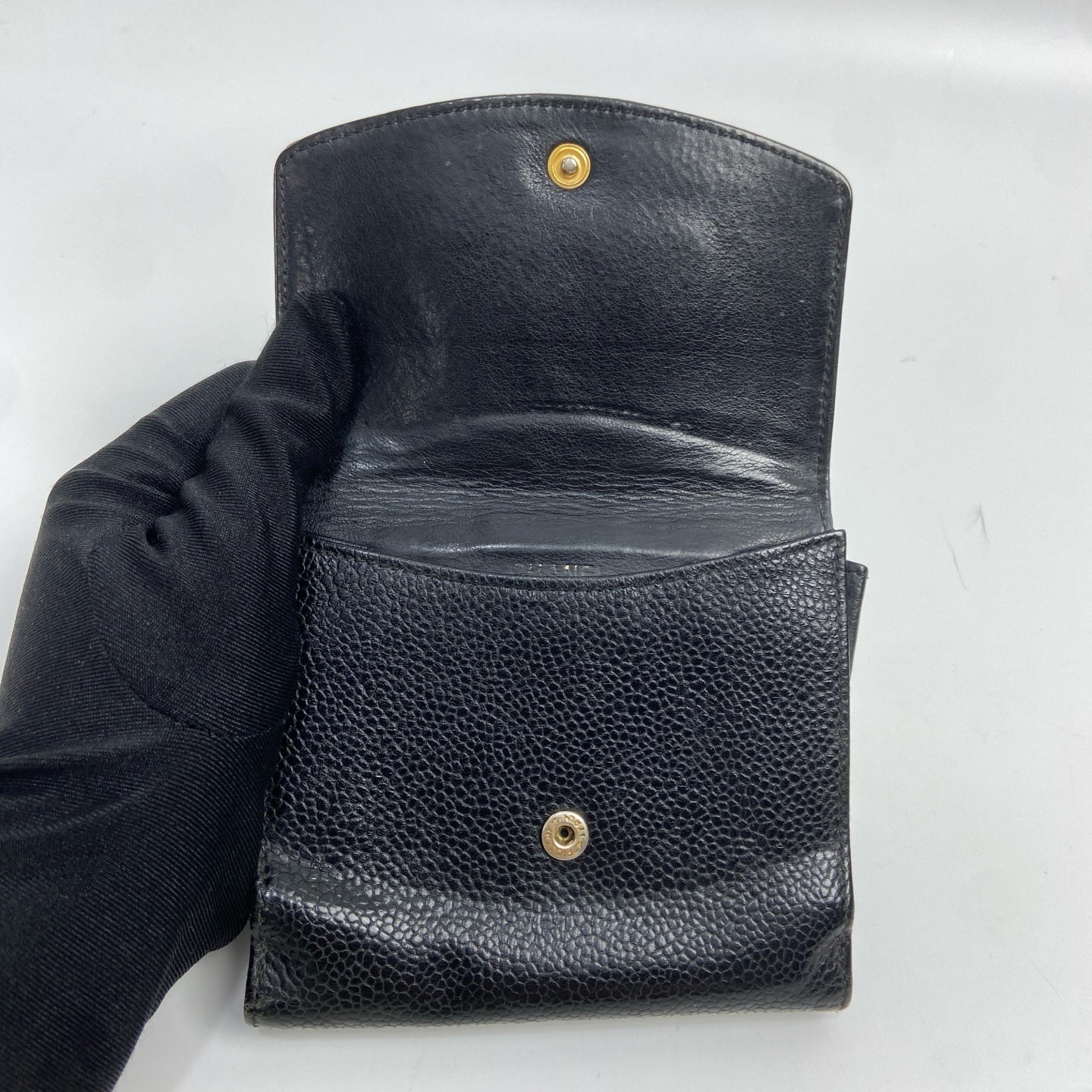 Chanel / Vintage Small Card Holder Wallet Black Litchi Grain Cowhide, Size 11×10cm, in excellent condition, logo clear.