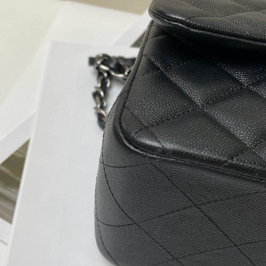 CHANEL 24K Black Silver Iridescent CF Chain Bag CF JUMBO Shoulder Bag 99% New Length of Bottom 30cm