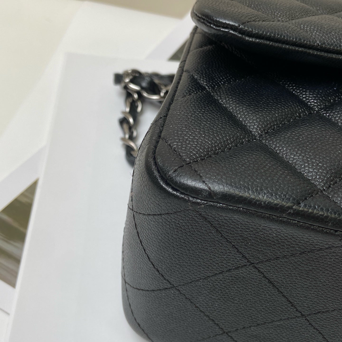CHANEL 24K Black Silver Iridescent CF Chain Bag CF JUMBO Shoulder Bag 99% New Length of Bottom 30cm