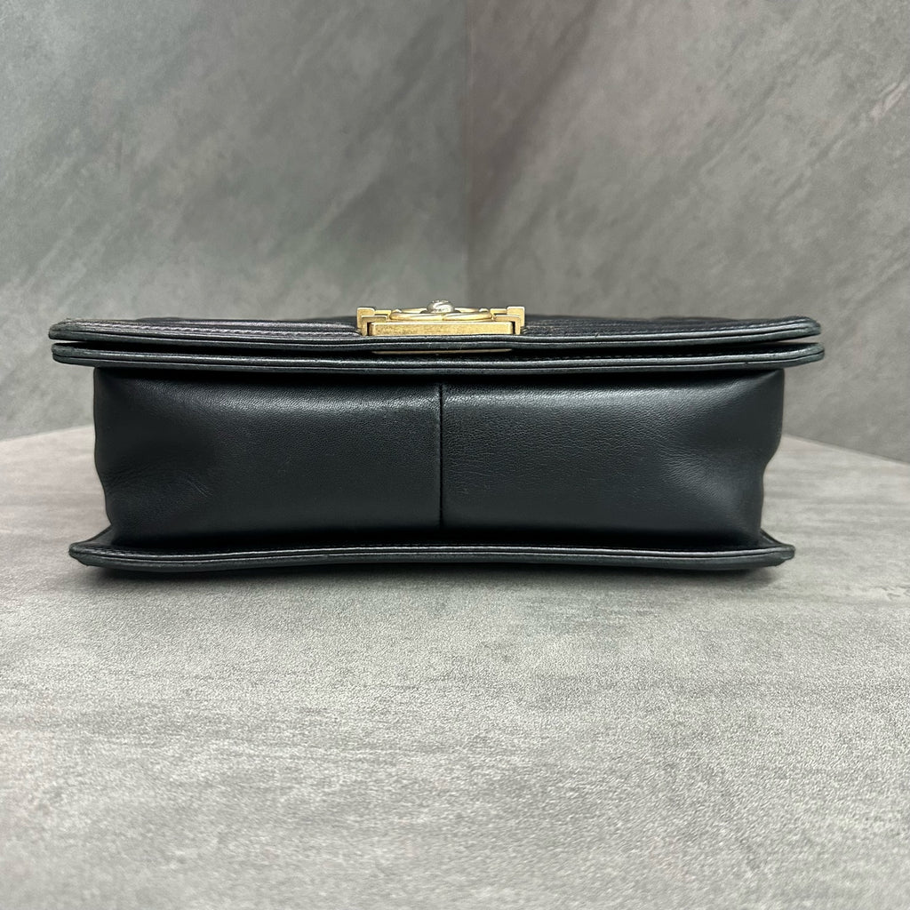 Chanel Leboy Medium Size Black and Gold Lambskin Shoulder Crossbody Bag, 24 Series