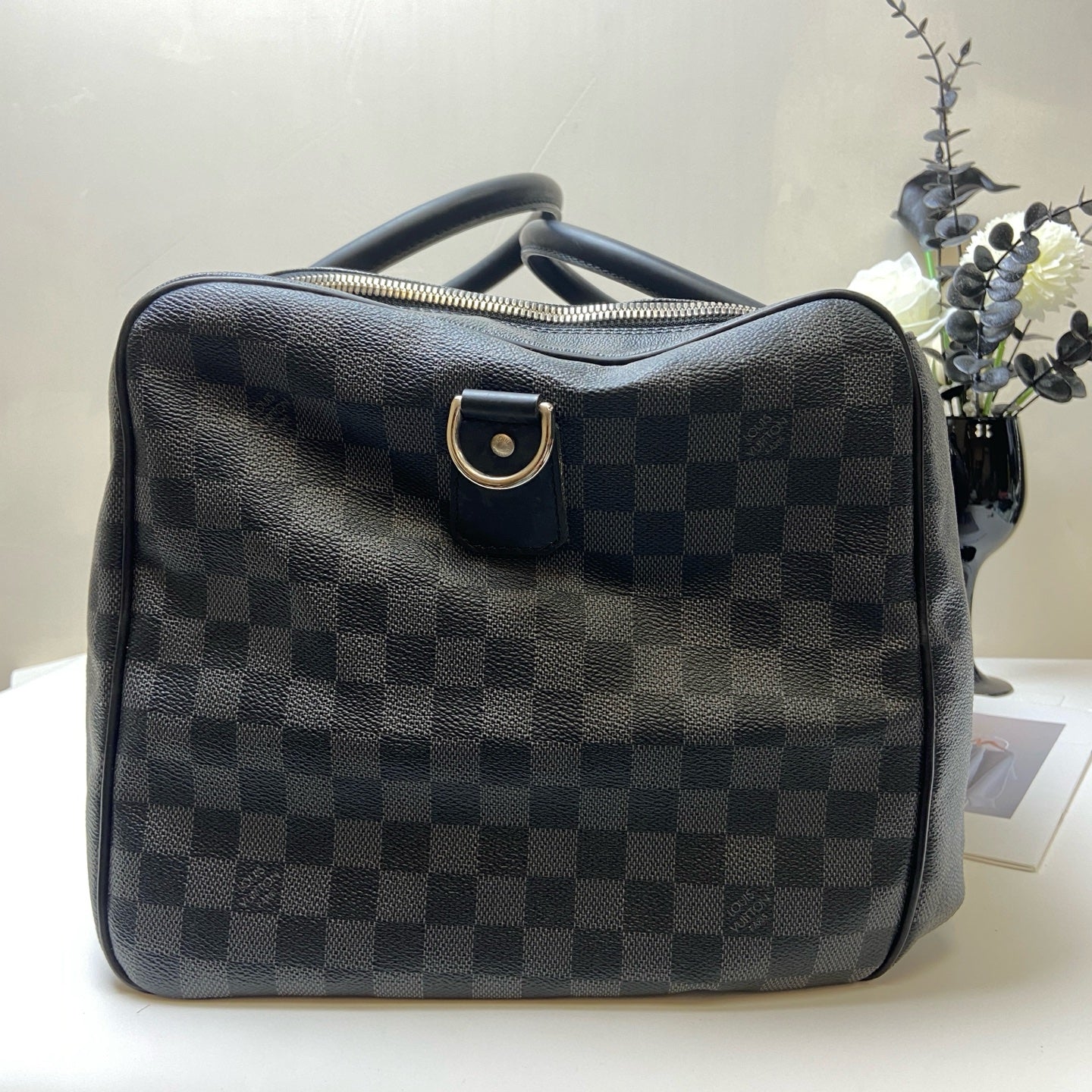 LV Louis Vuitton Large Black Checkerboard Travel Bag Handbag 99% New Size: Approximately 50x24x27cm Black Checkerboard Coated Canvas