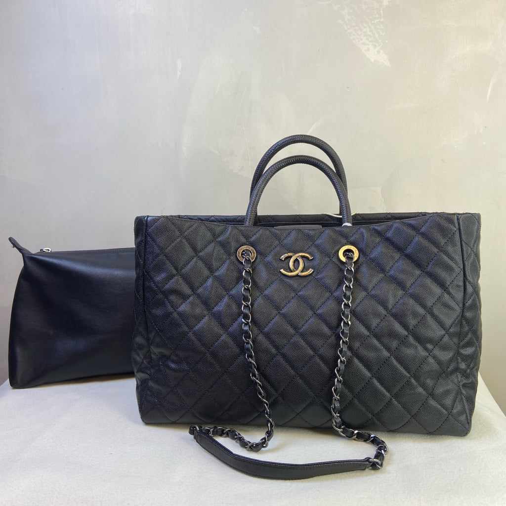 Chanel Black and Silver Leather 2-Way Tote Bag, Size 36*25*23, Market Price 20,000+