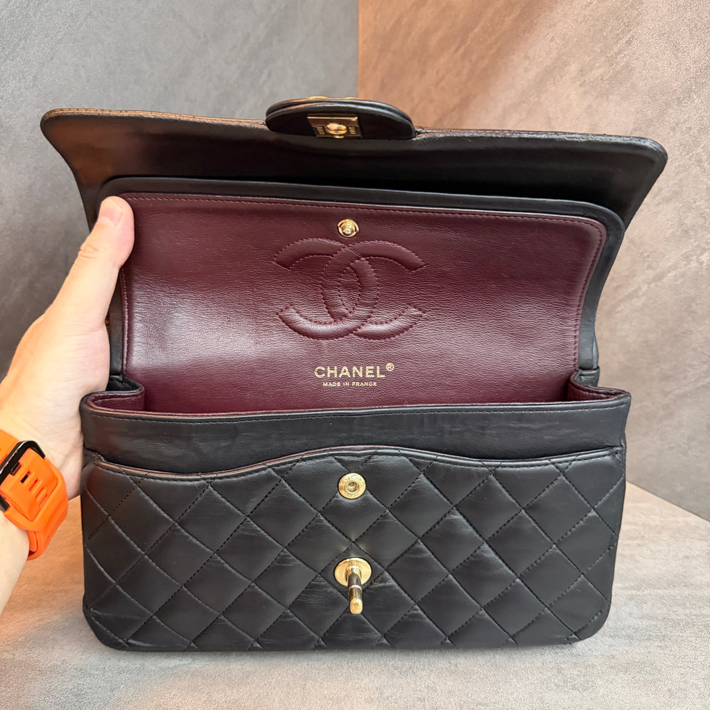 Chanel Classic Flap Medium, Black Lambskin with Gold Hardware, Structured Silhouette, Clean Interior, 14-series with Authenticity Card