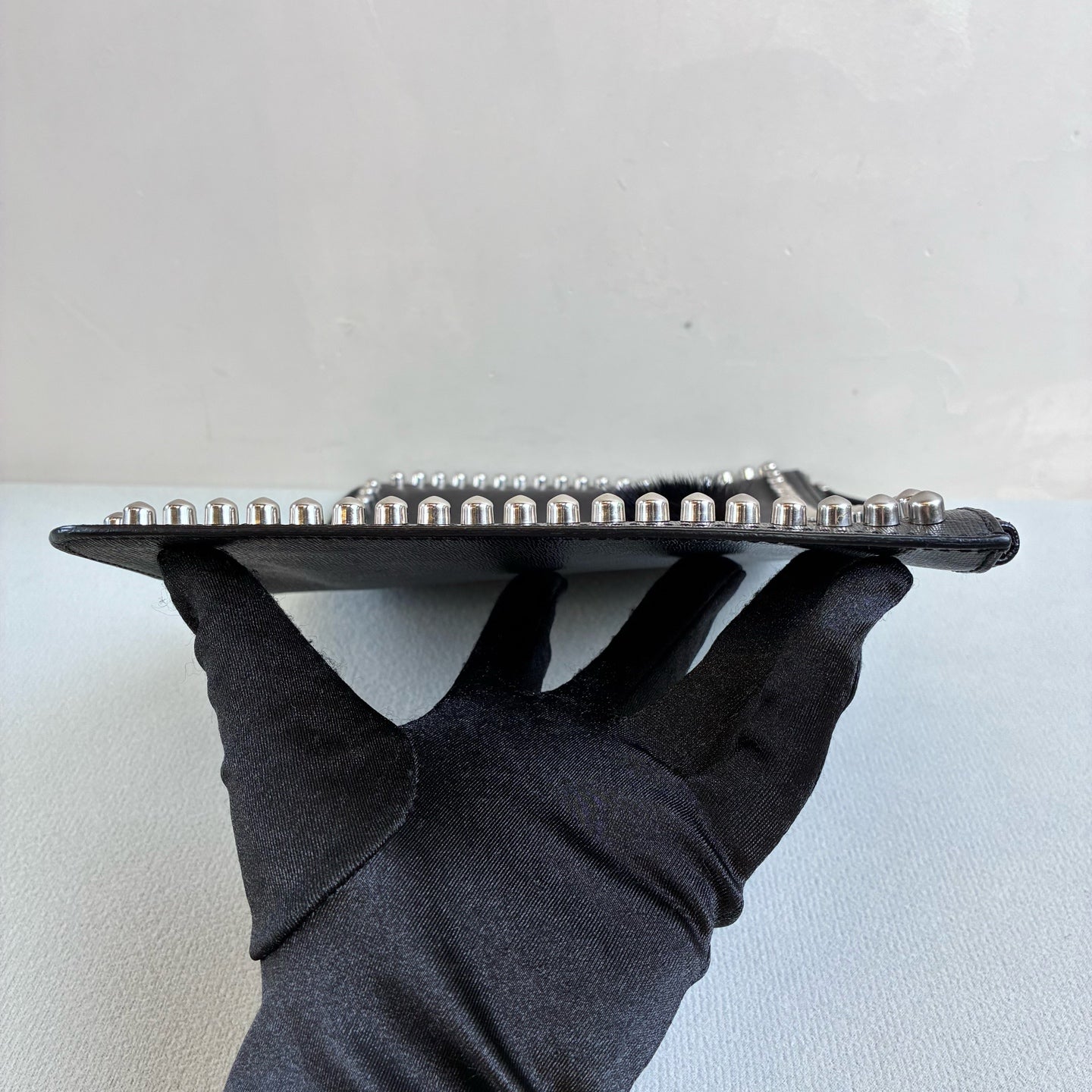 Fendi Like New Black Karl Lagerfeld Studded Clutch Bag Size 30*20cm