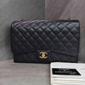 Chanel CF Maxi Black and Gold Litchi Leather 19 Opening with Card and Complete Set