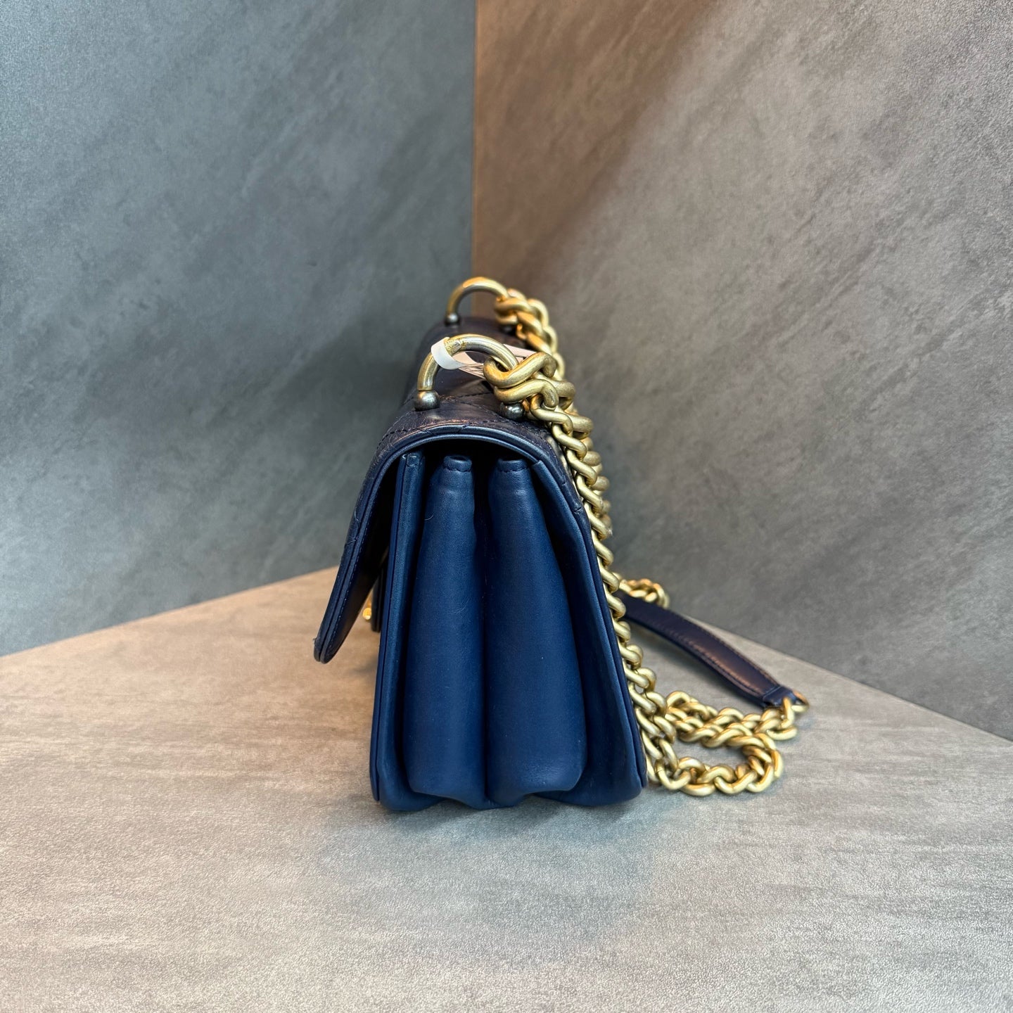 Chanel Navy Blue Calfskin Gold-tone Hardware Metropolitan Accordion Tote Shoulder Bag, 24 Series with Authenticity Card