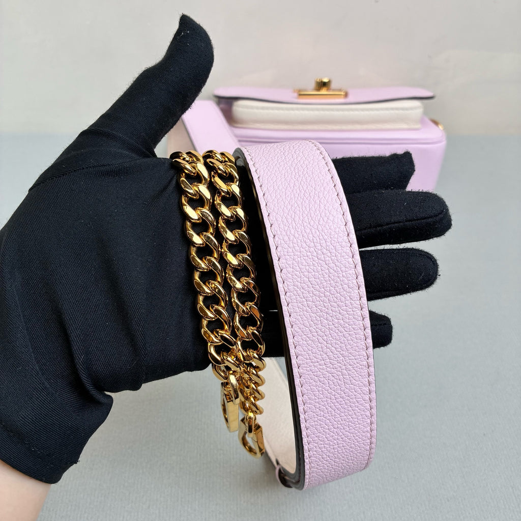 Louis Vuitton Lockme Tenger Full Leather Pink and White Messenger Bag, Single Shoulder Crossbody Bag, Convertible Double Shoulder Straps, Chip Version.