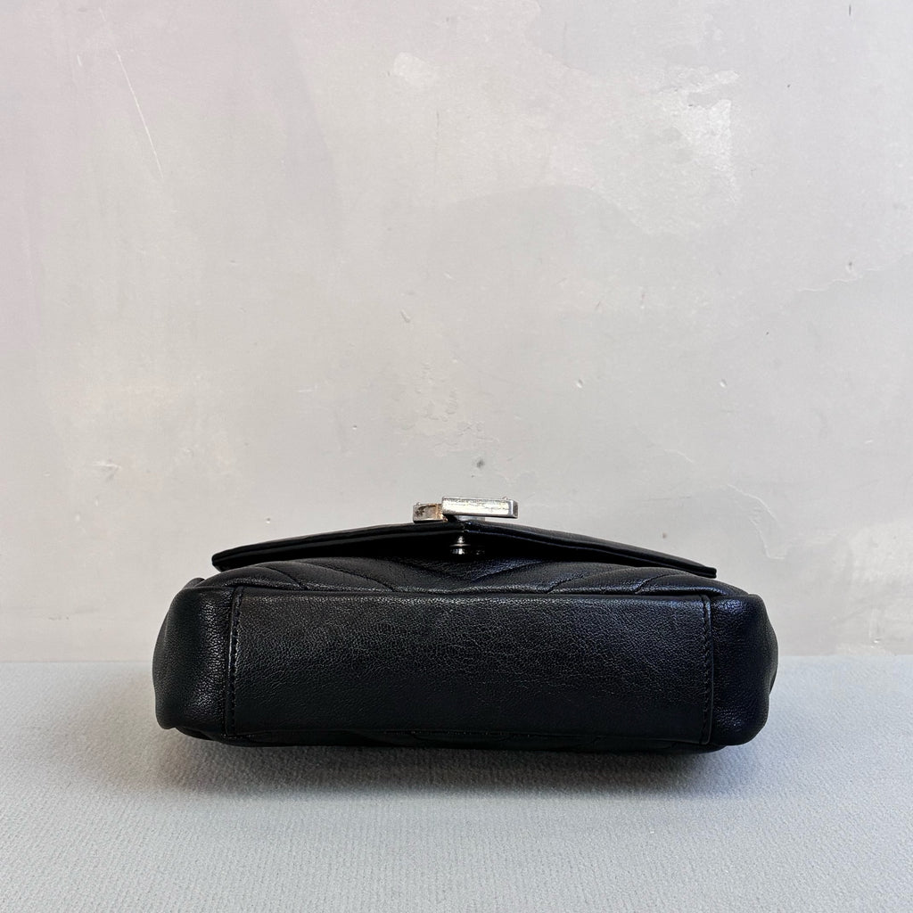 YSL/Saint Laurent Like New College Series Black Silver Hardware Mini Messenger Bag Shoulder Crossbody Bag Size 18*11*